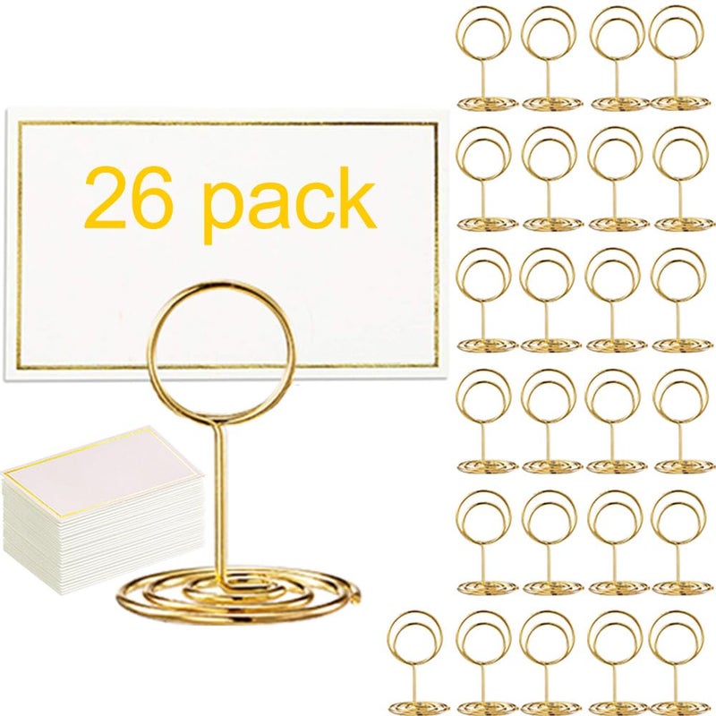 Toncoo 26Pack Table Number Holders and 26pcs Gold Place Cards, Place Card Holder, Table Card Holders, Picture Holder, Photo Holder for Centerpieces, Birthday, Wedding Reception, Party - Image 1